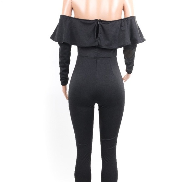 Ruffle Off Shoulder Black Jumpsuit - Picture 7 of 7